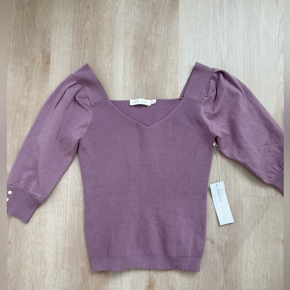 NWT Bishop & Young Raphael Sweater Mauve Purple Small Cropped V Neck 3/4 Sleeve - Picture 1 of 5